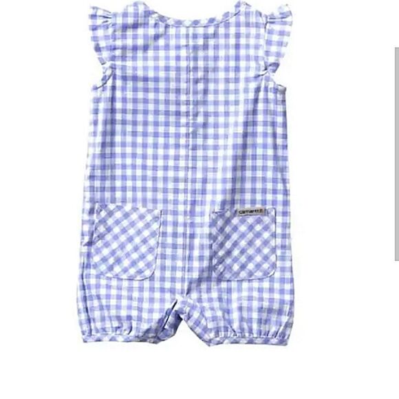 Carhartt Girls’ Infant Woven Plaid Purple White Romper 6M - Picture 2 of 12